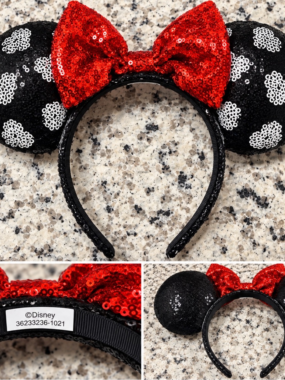 Disney Sequin Minnie Mouse Ear Headband - Black Ears, Red Bow